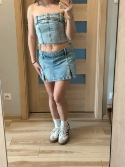 Komplet jeansowy top + spódnico spodenki
