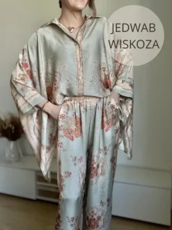 Komplet satynowy jedwab wiskoza koszula spodnie wzory classy na komunię z gumką luźny elegancki