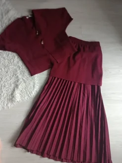 Komplet spódnica długa plisowana i bluzka guziki ozdobne set zestaw