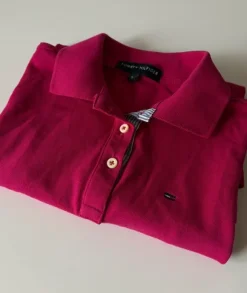 Koszulka polo t-shirt Tommy Hilfiger fuksja różowa casual basic bawełna spandex