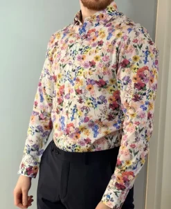 Kukkakuvioinen kauluspaita, M-koko, Slim Fit