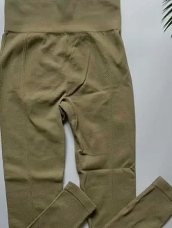 Legginsy sportowe prążkowane khaki modelujące pośladki pushup bezszwowe wysoki stan rozmiar S