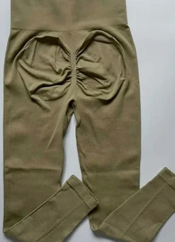 Legginsy sportowe prążkowane khaki modelujące pośladki pushup bezszwowe wysoki stan rozmiar S