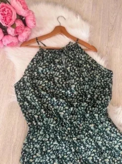 Lekki Kolorowy Kombinezon W Kolorowe Wzory Długa Luźna Nogawka Halter Letni 3XL