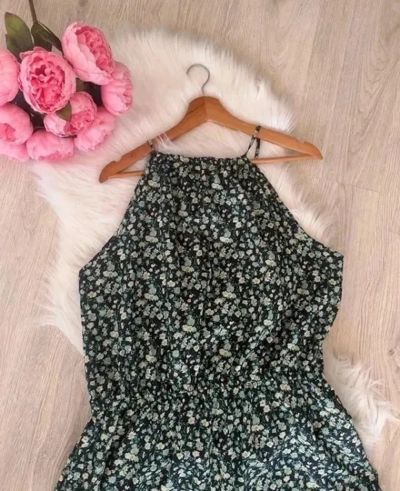 Lekki Kolorowy Kombinezon W Kolorowe Wzory Długa Luźna Nogawka Halter Letni 3XL