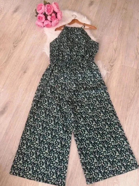 Lekki Kolorowy Kombinezon W Kolorowe Wzory Długa Luźna Nogawka Halter Letni 3XL