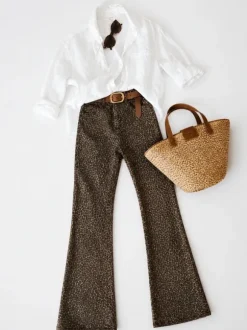 Leopard print jeans flare Y2K - styl vintage glam / effortless statement