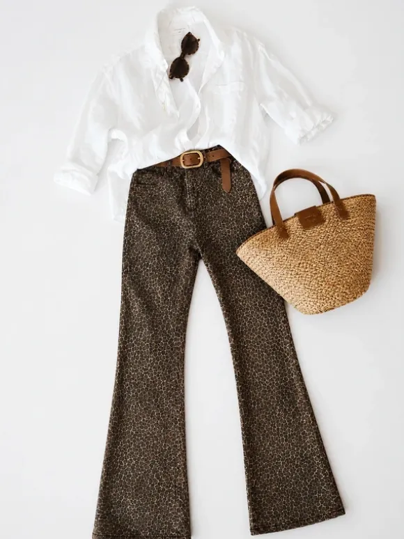 Leopard print jeans flare Y2K - styl vintage glam / effortless statement