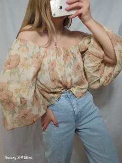 Mango bluzka hiszpanka kwiaty boho bufiaste rękawy XS nowa z metką