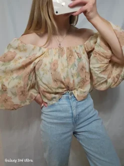 Mango bluzka hiszpanka kwiaty boho bufiaste rękawy XS nowa z metką