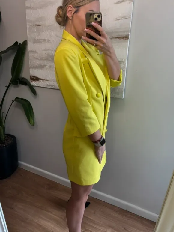 marynarka sukienka blazer dress Fashion limonkowa neon yellow elegant dopasowana 40