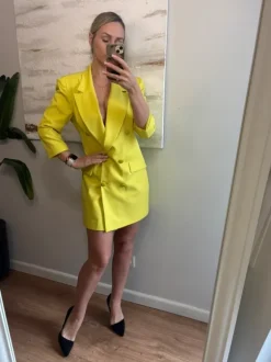 marynarka sukienka blazer dress Fashion limonkowa neon yellow elegant dopasowana 40