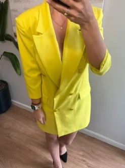 marynarka sukienka blazer dress Fashion limonkowa neon yellow elegant dopasowana 40