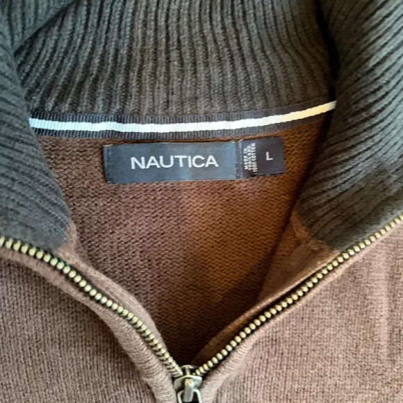Nautica Men’s Quarter Zip Sweater L Brown Cotton