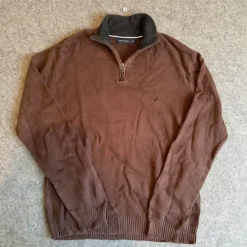 Nautica Men’s Quarter Zip Sweater L Brown Cotton