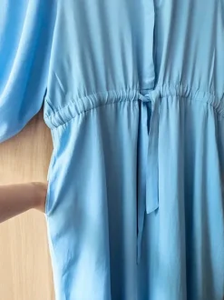 Niebieska sukienka na komunię na wesele letnia len bawełna scandi midi dress blue
