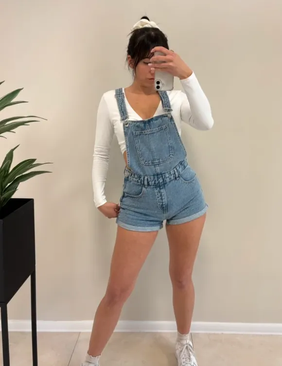 Ogrodniczki jeansowe Cropp vintage denim short overalls Y2K S/36