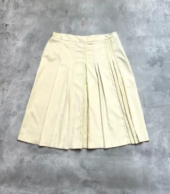 Oscar de la Renta spódniczka vintage kremowa plisowana z koronką midi wiosna M 38