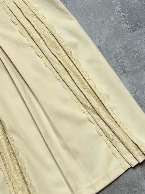 Oscar de la Renta spódniczka vintage kremowa plisowana z koronką midi wiosna M 38