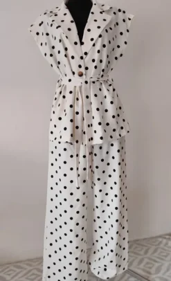 Piękny nowy komplet garnitur w grochy kamizelka plus spodnie z szerokimi nogawkami