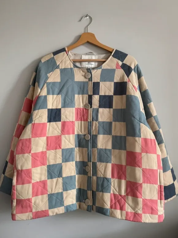 Pikowana kurtka w kolorową kratkę only m oversize