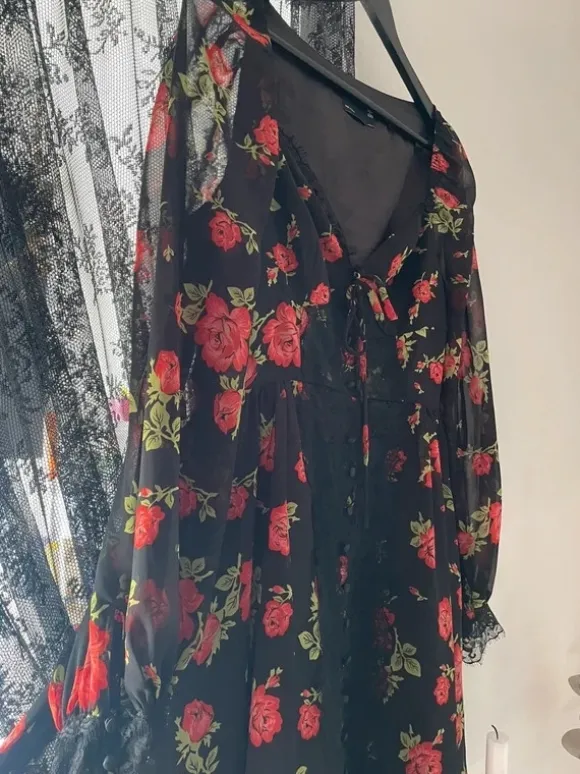 Red and Black Rose Lace dress