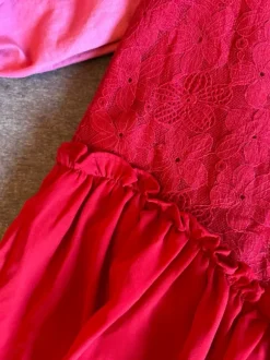 Red frilly top