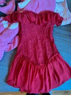 Red frilly top