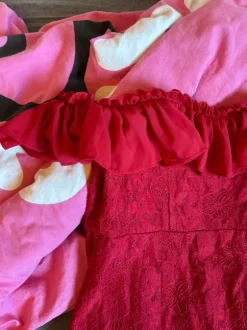 Red frilly top