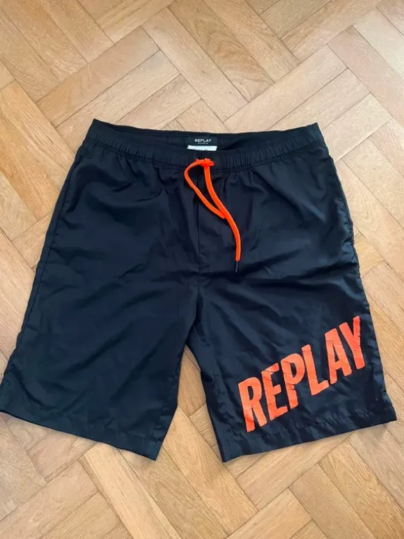 Replay szorty kąpielowe męskie L czarne duże logo stan idealny