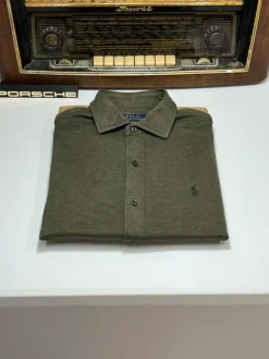 RLK-1675X koszula Ralph Lauren, w stylu old money, khaki, ciemna zieleń, slim fit, oxford knit