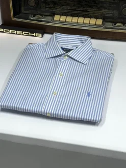 RLS-1670X koszula Ralph Lauren w stylu old money, białe paski, 100% cotton, biurowa, elegancka