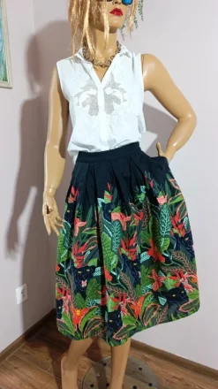 🐆Spódnica Dangerfield Black Panther Jungle Retro Vintage 100% Bawełna Organiczna Tropikalny Wzór S🐆