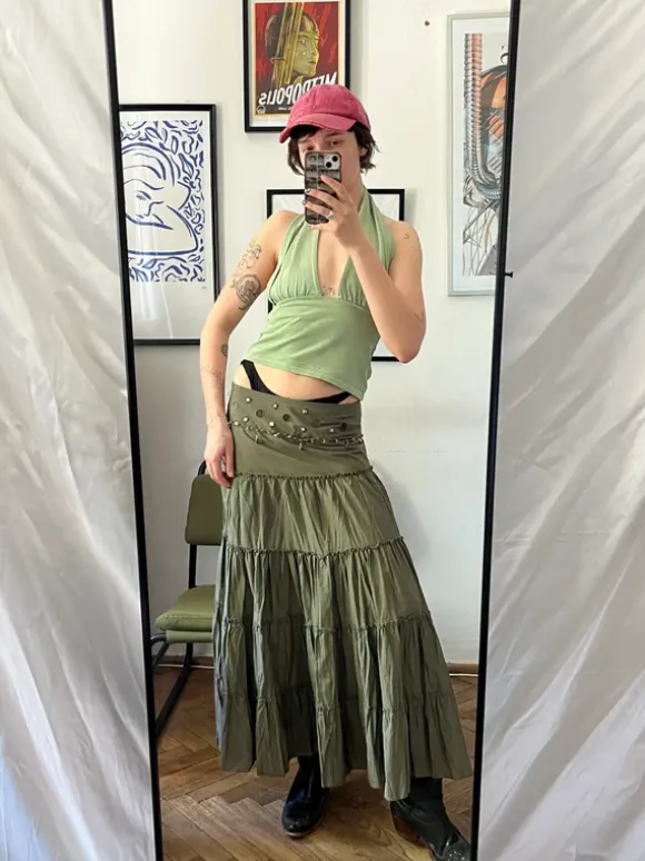 Spódnica maxi z falbankami Vintage y2k witchy fairycore elf hippie