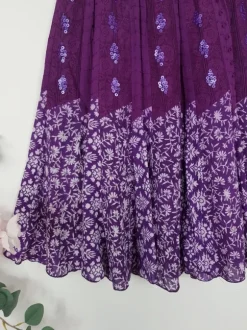 Spódnica midi vintage fioletowa hippie boho rozkloszowana wzorzysta bawełniana cotton falbaniasta