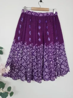 Spódnica midi vintage fioletowa hippie boho rozkloszowana wzorzysta bawełniana cotton falbaniasta