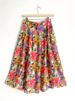 Spódnica midi vintage floral kwiaty retro wiskoza kieszenie S/M