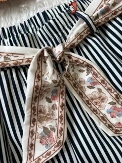 Spodenki szorty granatowe w paski bawełniane luźne z paskiem boho L