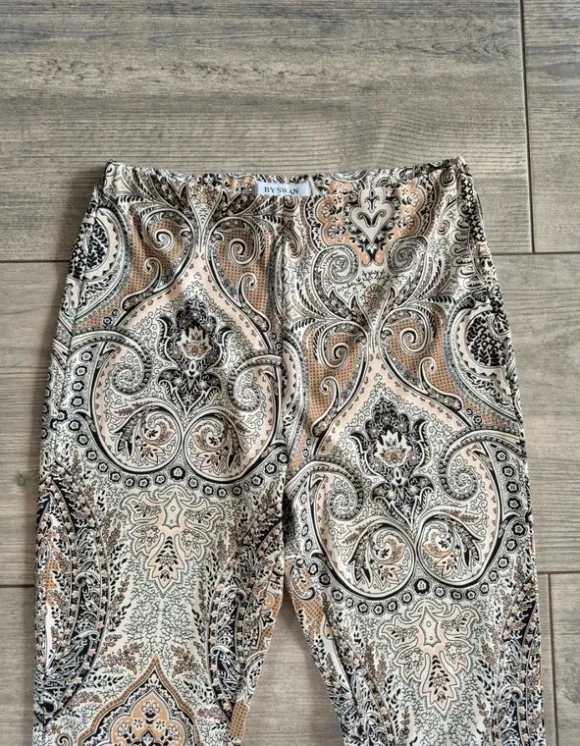 Spodnie dzwony boho wzór paisley By Swan Paris flared pants vintage vibe hippi M 38