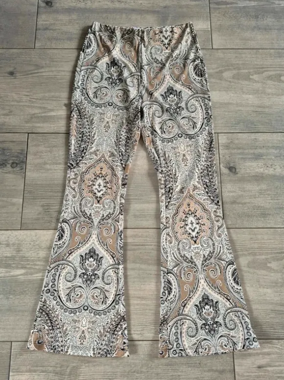 Spodnie dzwony boho wzór paisley By Swan Paris flared pants vintage vibe hippi M 38