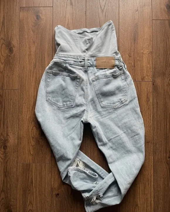 Spodnie jeansy mom jeans ciążowe XS z pasem