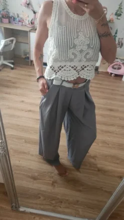 Spodnie materiałowe szwedy szare+pasek szeroka nogawka must have wiosna S-L