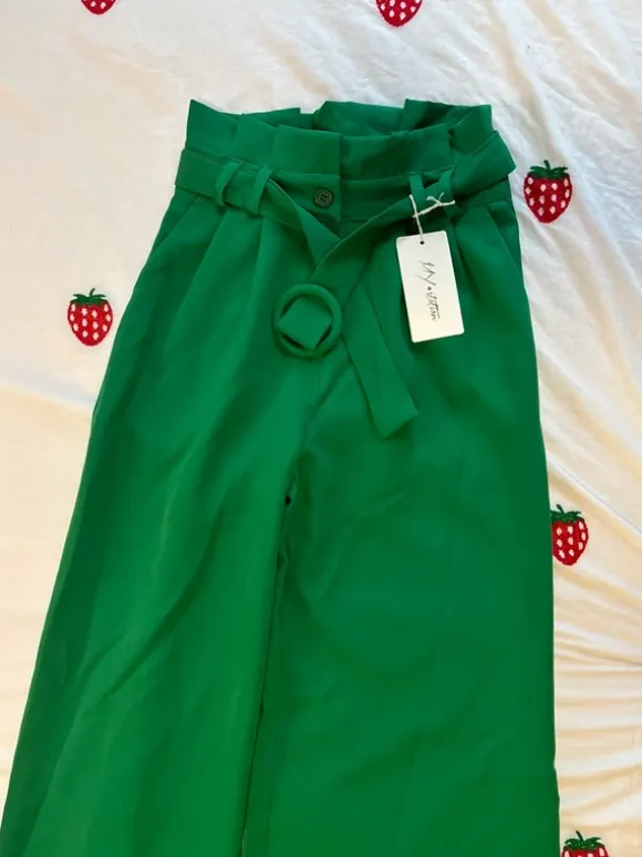 Spodnie nowe zielone szerokie Kalhoty flares bell-bottoms
