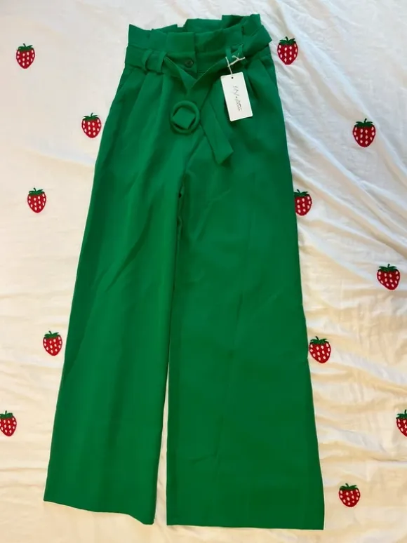 Spodnie nowe zielone szerokie Kalhoty flares bell-bottoms