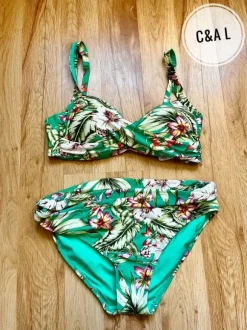 Strój kąpielowy M&S M/L dwuczęściowy zielony w kwiaty piękny