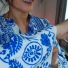 Sukienka maxi włoska niebiesko-biała wzory elegancka boho oversize