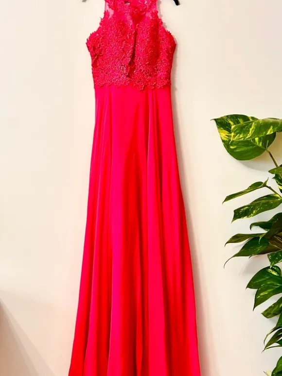 Suknia maxi Pretty Women 36 żywy róż koronka elegancka wesele