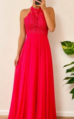 Suknia maxi Pretty Women 36 żywy róż koronka elegancka wesele