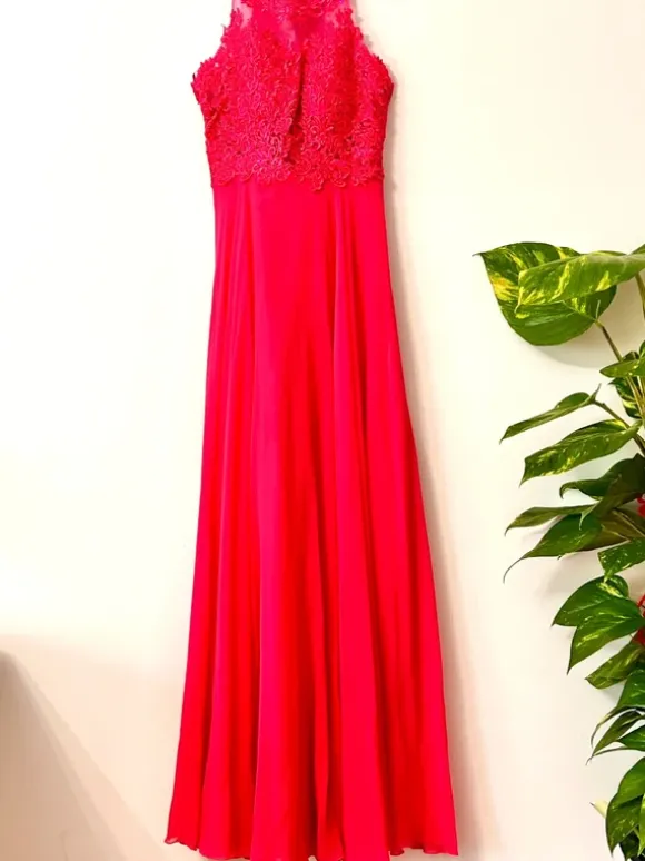 Suknia maxi Pretty Women 36 żywy róż koronka elegancka wesele