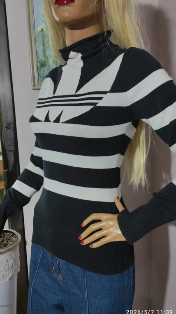 Sweter Adidas Originals Półgolf Vintage Logo Trefoil Paski Bawełna Retro Klasyk Unikat Rozmiar S M